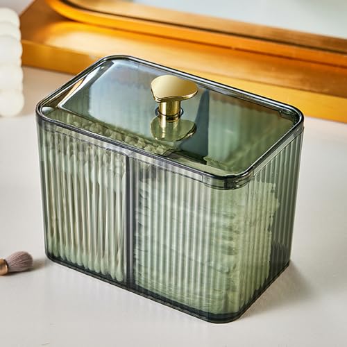 Veki Wattestäbchen Behälter mit Deckel, Transparente Wattepads Aufbewahrung, Wattestäbchen Halter für Badezimmer, Kosmetik Organizer für Wattebausch, Zahnseide, Make-up-Schwämme (Grün)