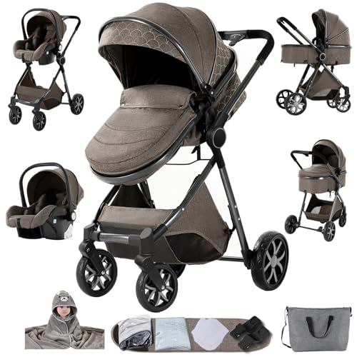 Prokoke Carrito Bebe 3 en 1, Carrito Bebe con Empuje Reversible de Dos Vías, Carro 3 Piezas con Estructura de Aleación Aluminio, Cochecito Tres Piezas Para Recién Nacidos (225 Chocolate)
