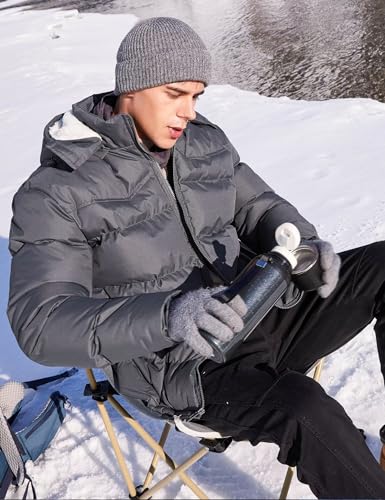 Image of BEST SOUTH Men's Hooded Winter Puffer Jacket Fleece Warm Bubble Coat Outerwear Cold Weather