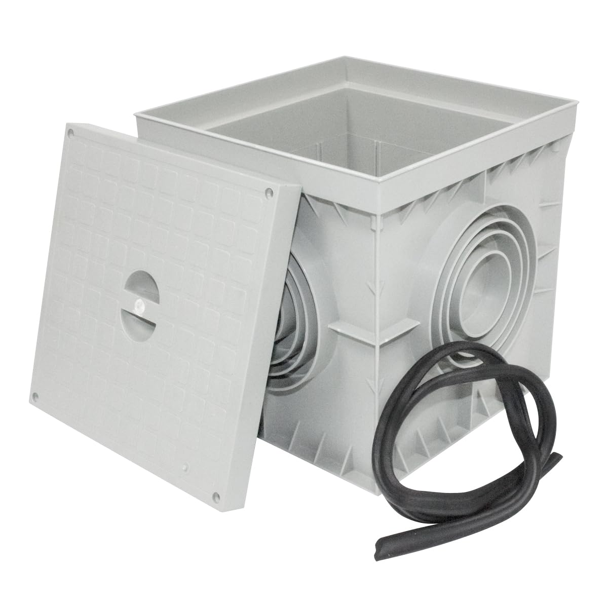 Pack 4 Arqueta Estanca de Suelo Electrica Gris Cuadrada con Tapa Ciega IP54 Arqueta de Riego y Electricidad Arqueta de PVC para Jardin, Drenaje Riego, Instalaciones Eléctricas Tuberías 200x200mm