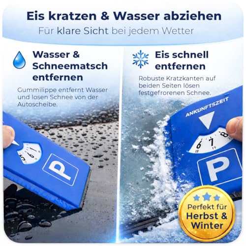 ROBBX® Parkscheibe mit Eiskratzer für Auto und Motorrad | Parkuhr inkl. Reifenprofilmesser und Einkaufswagenchip | Parkscheiben | Parking Disc