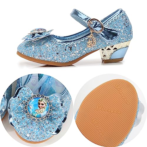 FStory&Winyee Mädchen Prinzessin Sandalen mit Absatz Kinder ELSA Schuhe Partei Glitzer Kristall Mädchen Kostüm Zubehör Karneval Verkleidung Party Aufführung Fasching Tanzball, Blau, 31 EU
