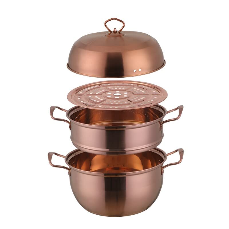 Msuiiixcccc 1 Pcs Steamer Pot Stainless Steel Three Layer Thick Gold Steamer Pot Soup Steam Pot Cooking Pots Cooker Gas Stove (Color : Rose Gold)