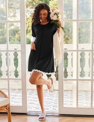 Ekouaer Women Zip Up Robe Lightweight Housecoats with Pockets Knee Length Short Bathrobes Soft Nightgown S-3XL4