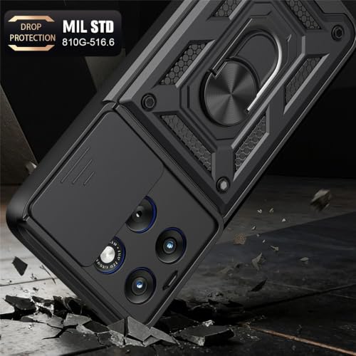 Image of Casodon Shockproof Back Case Cover for Moto Edge 70 Fusion 5G, Shockproof Moto Edge 70 Fusion Back Cover, Ring Case with Kickstand and Camera Protection Shutter - Black