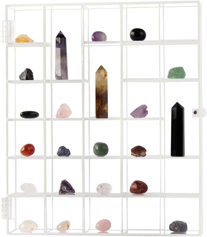 Rock Display Case Clear Adjustable Acrylic Collection Box Mineral Crystal Display Case Arrowhead Stones Storage Collectibles Holder Organizer Showcase Shelves with Lid
