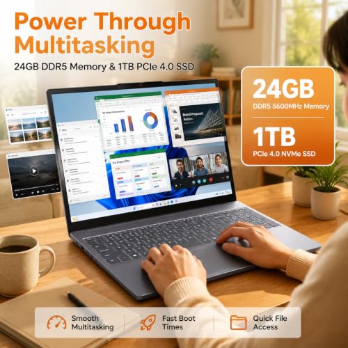 Image of Lenovo 15 Inch Touchscreen Laptop AMD Ryzen 7 8840HS 24GB DDR5 5600MHz 1TB