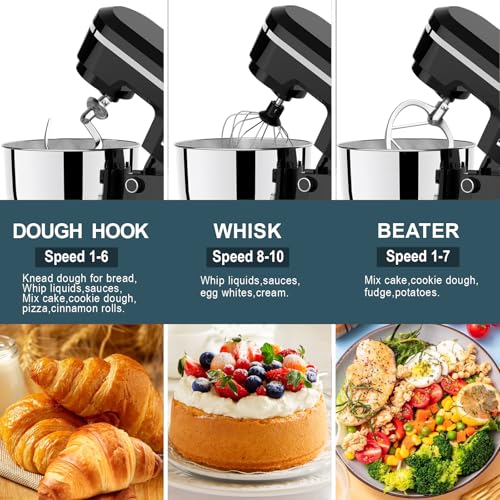 Image of Household Stand Mixer with 6.5 Quart Bowl, Electric Food Mixer 10+p Speeds 660W (Black)