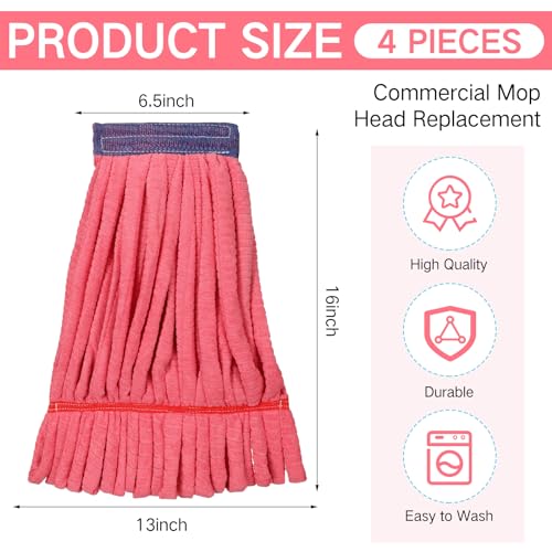 Image of Lallisa 4 Pcs Commercial Mop Head Replacement Tube Microfiber Industrial Looped End Mop Heads Refill for Floor Cleaning for Home Commercial Industrial Use(Large,Red)