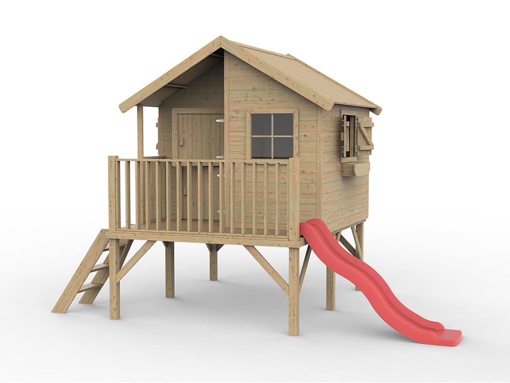 Stelzenhaus Brüssel KDI | 174x226x250 cm | Kesseldruckimprägniert | Mit Veranda, Fußboden & 3 Fenstern | 80 cm Podesthöhe | Kinder Spielhaus
