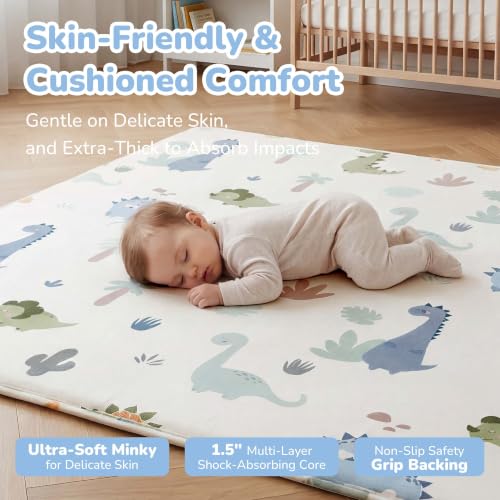 Image of 1.5'' Thick Play Mat, 71x59 Memory Foam Play Mat for Baby, Dinosaur