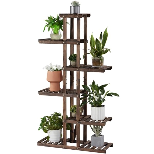 Yaheetech Soporte para Plantas de Madera Maciza Abeto Estantería para Plantas Soporte Macetas de 6 Niveles para Balcón Terraza Patio Interior Exterior Altura 140 cm