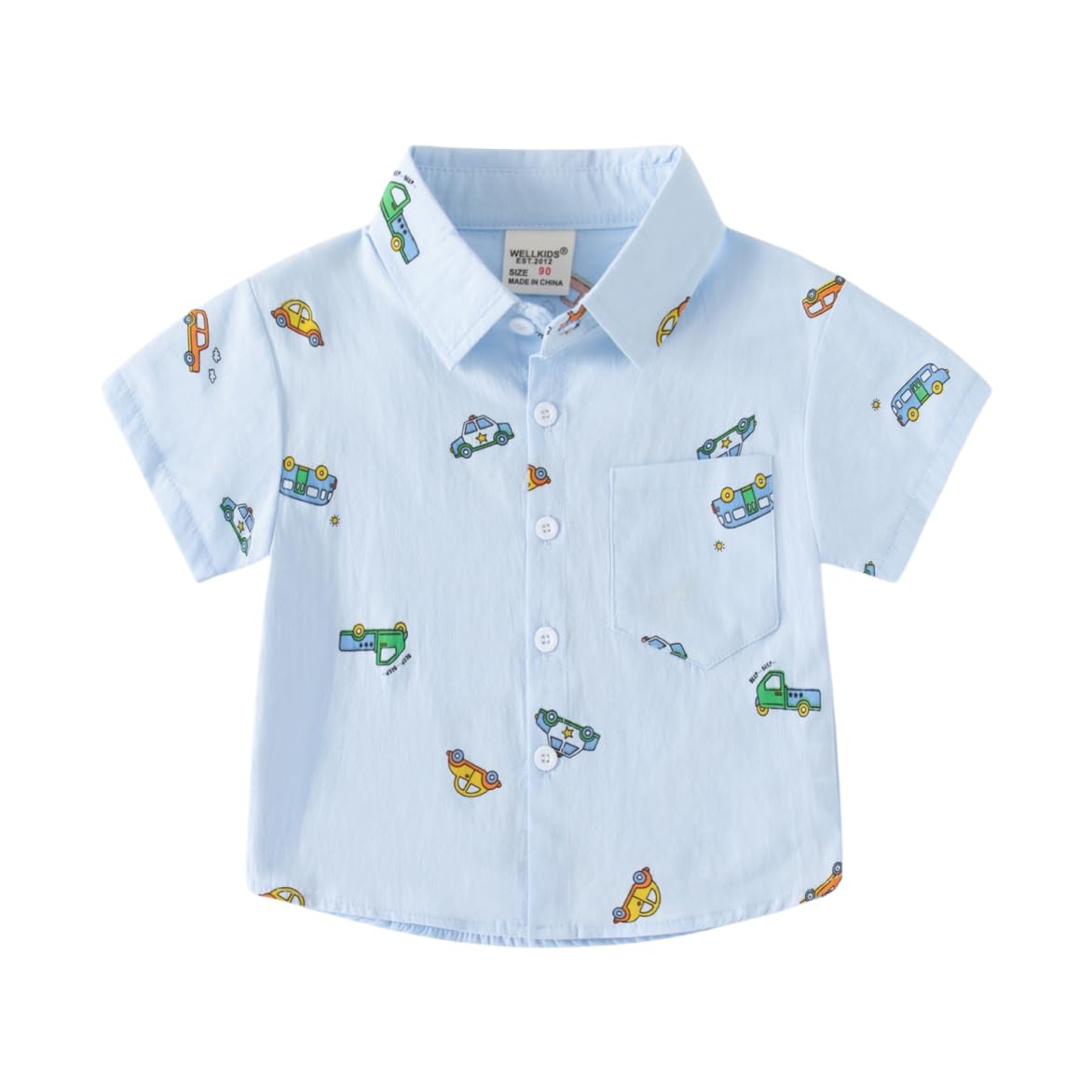 Meufam Newborn Baby Boys Lapel Shirt Summer Short Sleeve Cute Print Button Down Tops Blouses for Infants (Blue,120/4-5 Y,Unisex,Big Kid,US,Age,4 Years,5 Years)