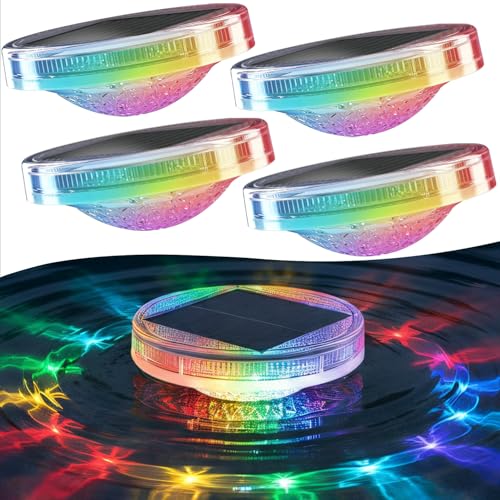 SIEDiNLAR Solar Floating Pool Lights with Remote, 12 Modes RGB Color Changing Solar Powered Pool Lights, Waterproof Floating Lights for Swimming Pool, Pond, Fountain, Backyard & Party Decor (4 Pack)