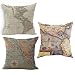 Wonder4 Map Art Throw Pillow Covers, 3 pcs Cotton Linen Square America Map Decorative Pillow Cases 18 x 18"
