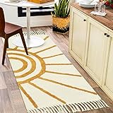 OJIA Boho Cotton Tufted Washable Runner Rug 2'X4.3', Hand-Woven Accent Throw Bathroom/Farmhouse Rug with Tassel for Laundry Room/Hallway/Bedroom
