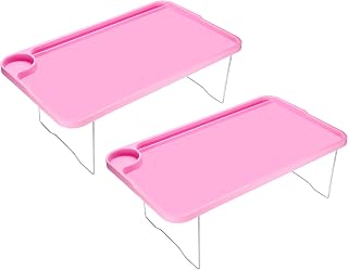 2 Pack Breakfast Tray Table - Bed Trays with Folding Legs, Apply to Outdoor/Hiking/Camping/Bedroom/Patio (Pink)