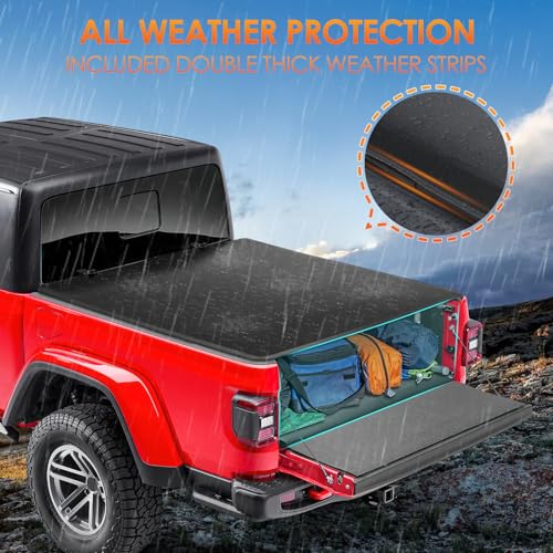 Image of Nilight Soft Tri-Fold Tonneau Cover for 2020-2025 Jeep Gladiator JT 5ft Bed, Fold-Up Low Profile Truck Bed Cover, Cargo Protection