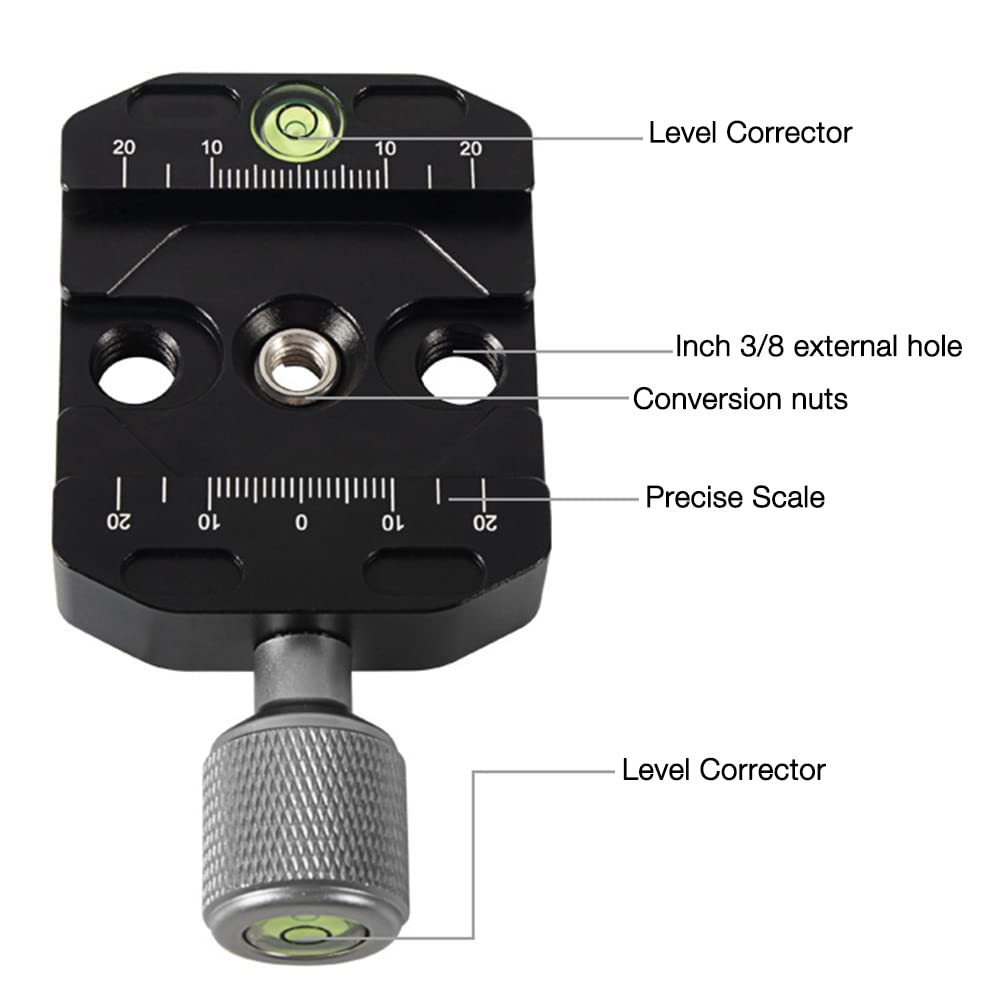 50mm Piastra Sgancio Rapido, Arca Swiss Clamp con Vite da 1/4-3/8 Adattatore, Piastra di sgancio rapido in metallo Morsetto QR per testa a sfera del treppiede