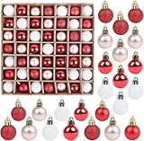 SULOLI 49PCS Bolas de Navidad de 3cm，Conjunto de Bolas de Navidad，Hermosa Bola de Árbol de Navida,Bolas Navideñas de Plástico para Decoración del Banquete de Boda，Cumpleaños,Hogar(Rojo y Blanco)