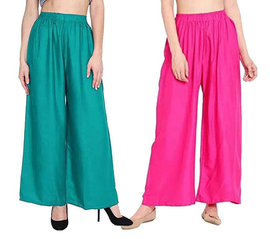 Women's & Girl's Stylish Rayon Flared Palazzo |Trendy Plazzo Pants | Trousers for Women | Relaxed Fit Solid Color Ethnic Wear Ankel Length Palazzos | 28 to 32 Waist Size. Combo- 2-image-47