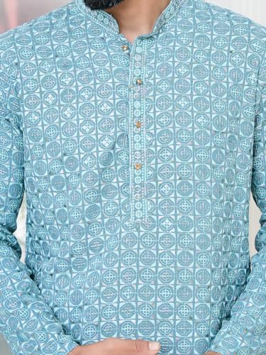 Image of See Designs Men's Full Sleeve Mandarin Collar Men Embroidered Straight Long Kurta - Festive Collection
