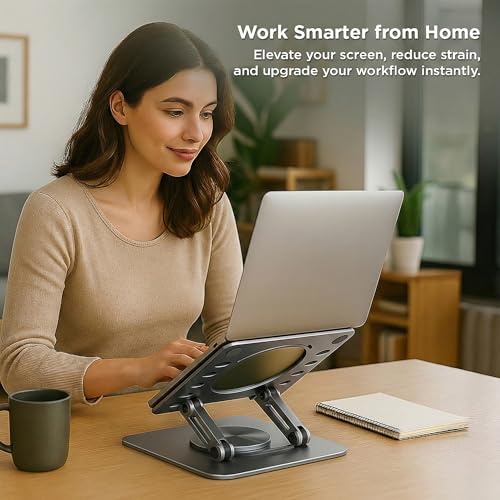Image of Uncaged Ergonomics Swivel Laptop Stand for Desk, Adjustable Computer iPad Stand for Desk w / 360 Rotation, Portable Laptop Holder for Home Office Ergonomic Supplies (Space Gray)