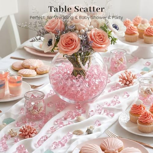 image for DomeStar Pink Fake Ice, 150PCS Acrylic Fake Diamonds, Plastic Crystals