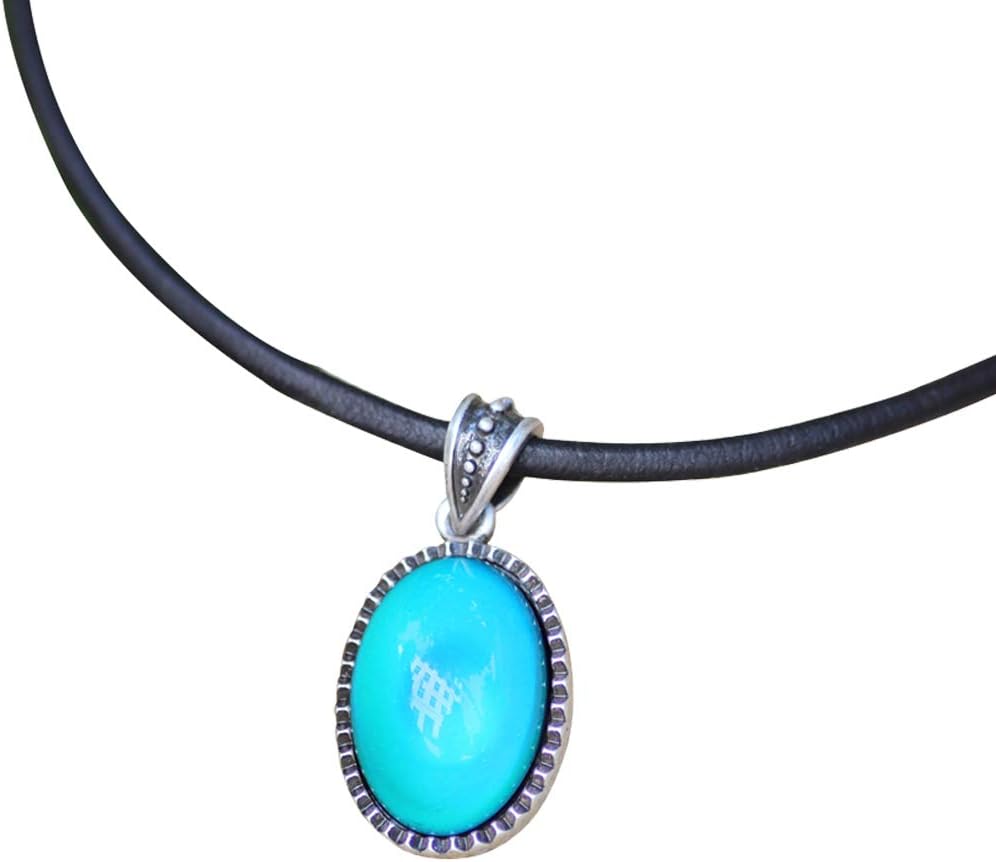 MOJO JEWELRYMagic Color Change Mood Stone in Antique Sterling Silver Finish Classic Oval Pendant Leather Necklace Mood Necklaceโฆ