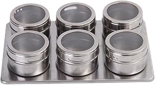 XZJMY Set of 6 Magnetic Spice Tins with Metal Wall-Plates,Stainless Steel Spice Container Storage Box with Transparent Lid for Storing Herbs, Spices and Other Seasonings (6)
