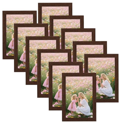 CRUGLA 4x6 Picture Frame Set of 11, Multi Rustic 4 by 6 Photo Frames Collage for Wall or Tabletop Display, Brown