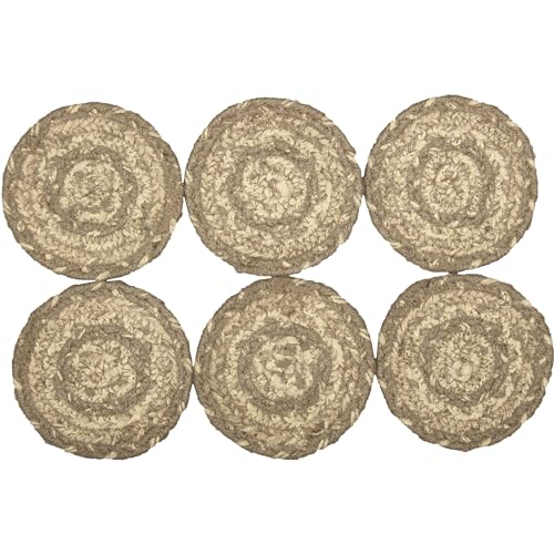 VHC-Brands-Cobblestone-Coasters-Tan-Grey-White-Jute-Blend-Round-Circle-Set-of-6-Coasters VHC Brands Cobblestone Coasters Tan Grey White Jute Blend Round Circle Set of 6 Coasters