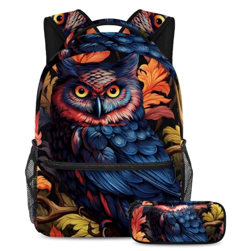 Sac à dos grand volume Art Owl avec trousse pour organiser les fournitures