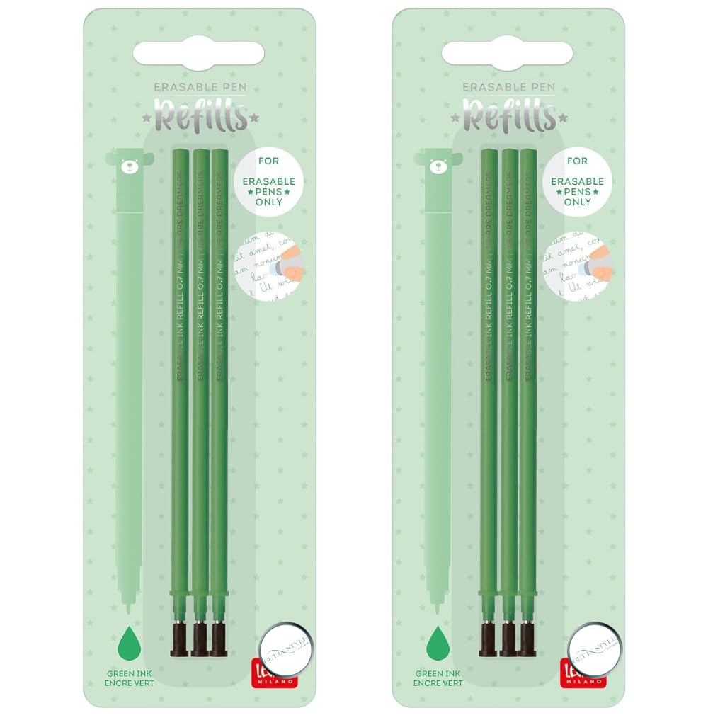 2X 3 Refill for Erasable Gel Pen Thermosensitive Ink, Tip 0.7 mm, Compatible with Gel Pens – Bundled by GetInStyle Shop (Green)