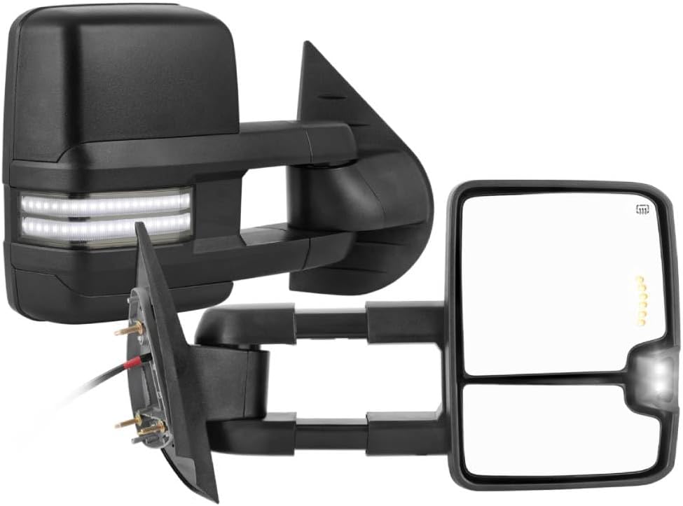 Towing Mirrors Compatible with 2007-2014 Silverado Sierra 1500 2500 3500 HD/Suburban/Avalanche, Manually Folding Switchback Power Heated Turn Signal Light Running Lights (Black inside)