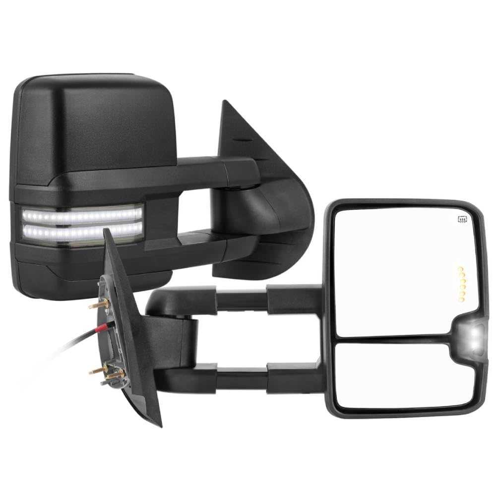 YITAMOTOR Towing Mirrors Compatible with 2007-2014 Silverado Sierra 1500 2500 3500 HD/Suburban/Avalanche, Manually Folding Switchback Power Heated Turn Signal Light Running Lights (Black inside)