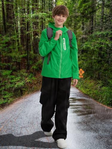 Image of UIQUR Boys Girls Rain Jacket Kids Waterproof Raincoats 5-14 Years | Hooded Lightweight Windbreakers with Zipper Pockets Cycling Camping Running School Lightweight