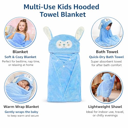 Image of SIGNAMIO Baby Towels 2-4 Years - Soft Poncho Hooded Bath Towel for Kids - Lightweight Baby Towel for 0 to 6 Month - Premium Material for Comfort and Absorbency - Blue Color