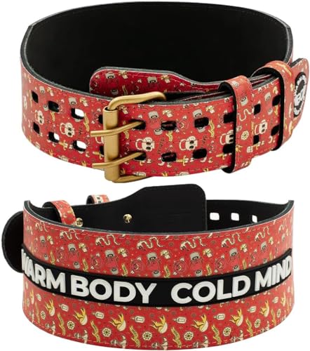 WARM BODY COLD MIND Weight Lifting Belt - 100% Leer/10cm - Gewichthefriem voor Olympische Gewichtheffen Bodybuilding Gym Powerlifting Deadlift Training, Fitness (Rood, L (80-104cm))