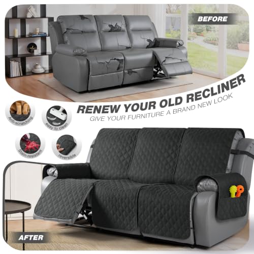 Image of TAOCOCO 100% Waterproof Recliner Sofa Covers Reversible, Charcoal Gray
