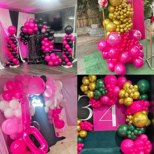 Image of 114pcs Pink Balloon Garland Arch kit, 18 12 10 5 inch Hot Pink Latex Balloons, Different Sizes Magenta Balloon for Engagement Bridal Bachelorette Princess Birthday Party Decorations