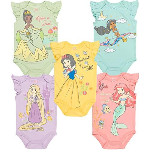 Image of Disney Princess Ariel Cinderella Aurora Baby Girls Bodysuits and Headband Newborn to Infant