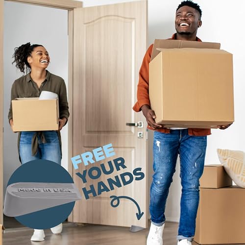 Image of Large Big Rubber Door Stopper Made in USA - Door Stop Wedge for Carpet, Tile, Concrete Floor, Tall Door Stoppers for Bottom of Door - Heavy Duty for Commercial & Home - 6.5 x 2.75 x 1.9 Inches - Gray