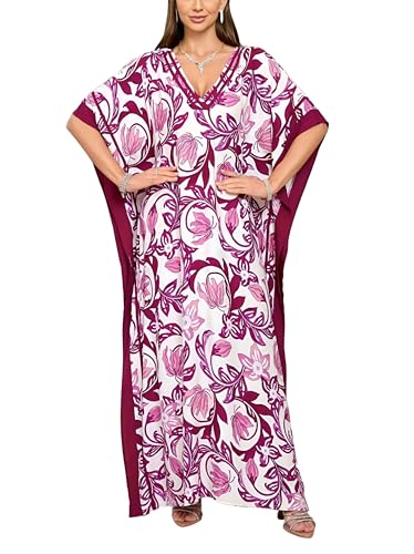 Image of KECVOT Kaftan Dresses for Women V-Neck Print Swimsuit Cover Up Plus Size Beach Caftan Lounge Dress