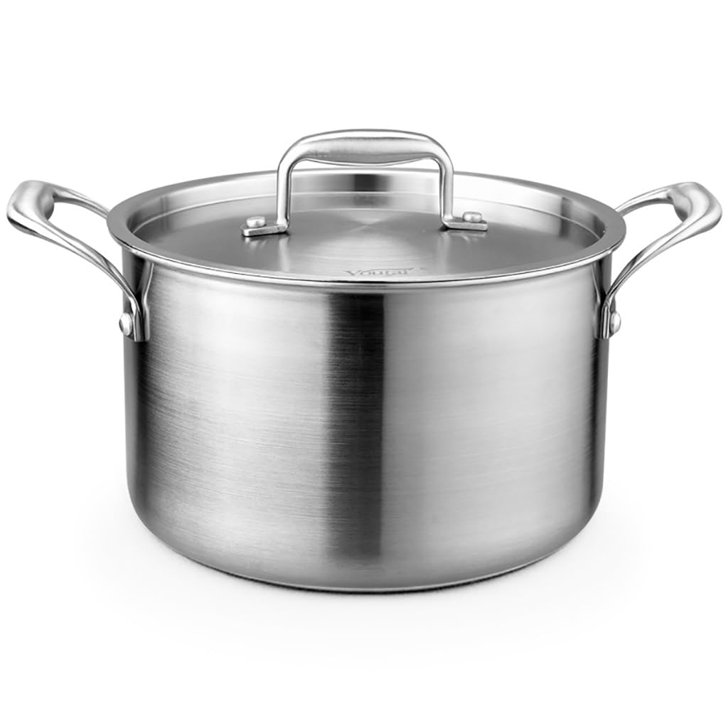 Pentola in Acciaio Inox con Coperchio e Manico, Rinforzata per Una Maggiore Durata, Ideale per la Cottura a Gas e a induzione, Perfetta per preparare pasti per 1-10 Persone.