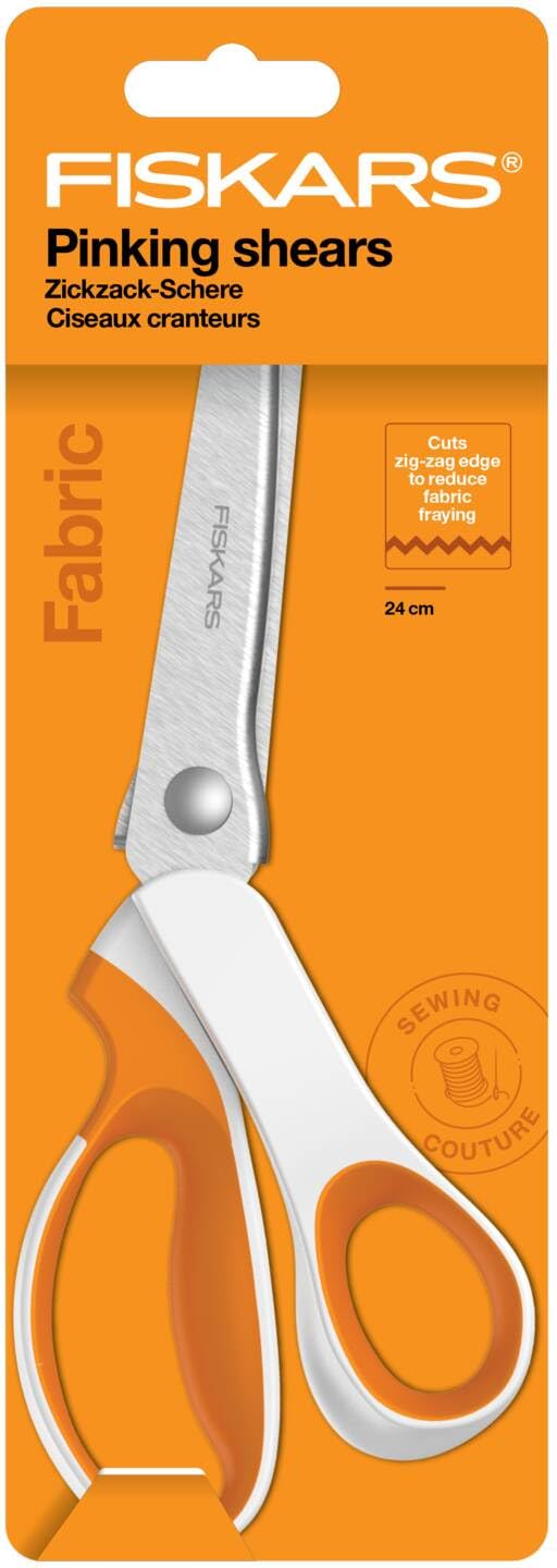 Fiskars pinking shears, length: 24.2 cm, right-handed, stainless steel blade/plastic handles, white/orange, SoftGrip, 1070024 - Image 4