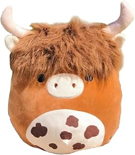 12’’ Scottish Highland Cow Plush Toys Cute Soft Highland Cow Stuffed Animal Pillow Kawaii Brown Fluffy Cow plushie for Kids Girls Boys Birthday Valentines Day