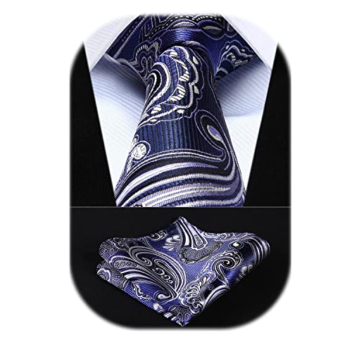 Image of HISDERN Ties for Men Paisley Tie and Pocket Square Woven Classic Floral Mens Ties Handkerchief Set Wedding Party Necktie