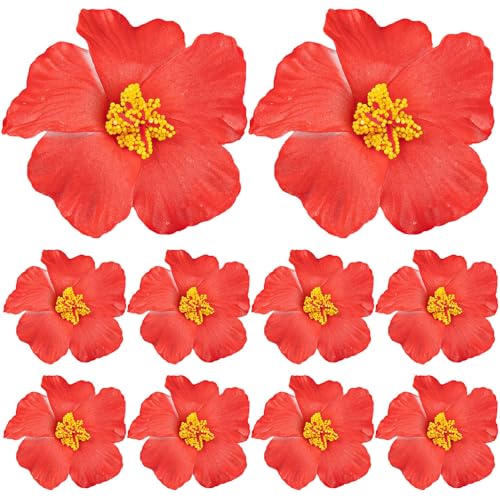 Fleurs d'hibiscus artificielles hawaïennes de cheveux rouges Framendino barrette tropicale de fête
