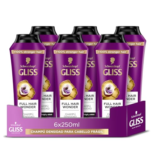 Gliss Full Hair Wonder Champú 250ml - Fortalecedor y Voluminizador para Cabello Fino y Débil, Fórmula Reparadora